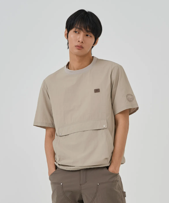 韓國 BBC Kangaroo Pocket Woven Round T-Shirt【BC052】