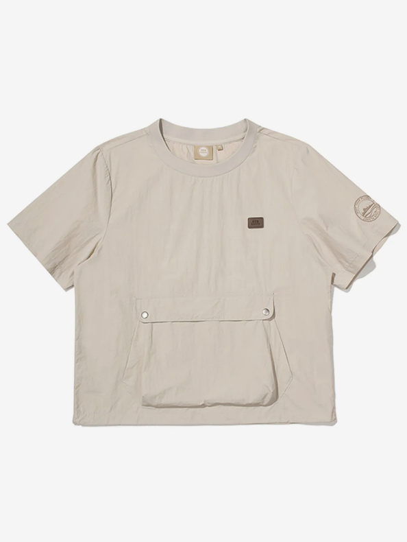 韓國 BBC W Kangaroo Pocket Woven Round T-Shirt【BC053】