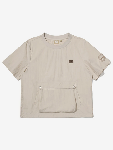 韓國 BBC W Kangaroo Pocket Woven Round T-Shirt【BC053】