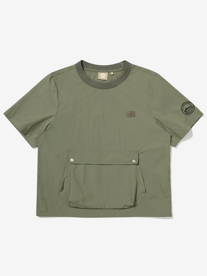 韓國 BBC W Kangaroo Pocket Woven Round T-Shirt【BC053】