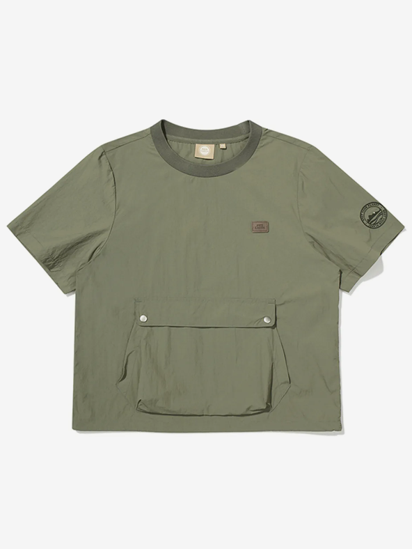韓國 BBC W Kangaroo Pocket Woven Round T-Shirt【BC053】