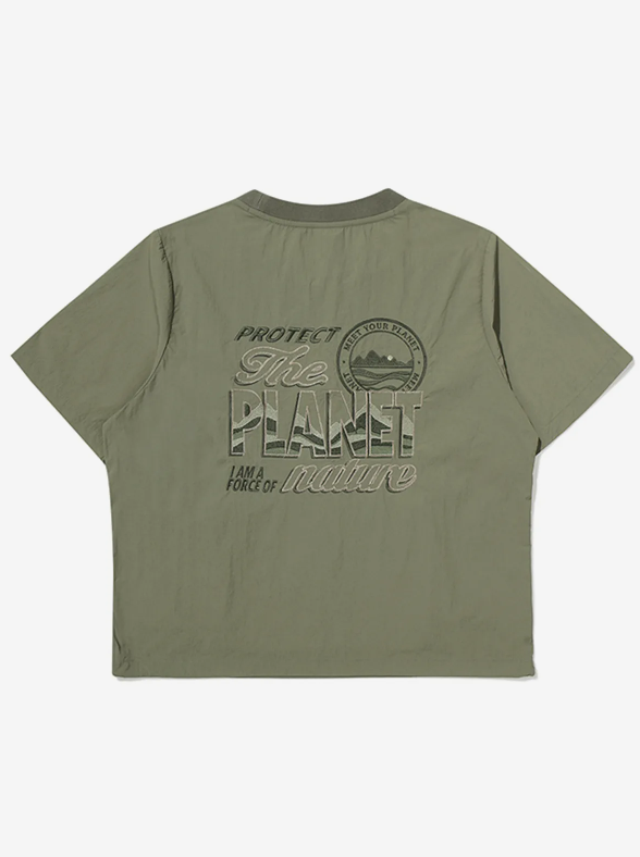 韓國 BBC W Kangaroo Pocket Woven Round T-Shirt【BC053】