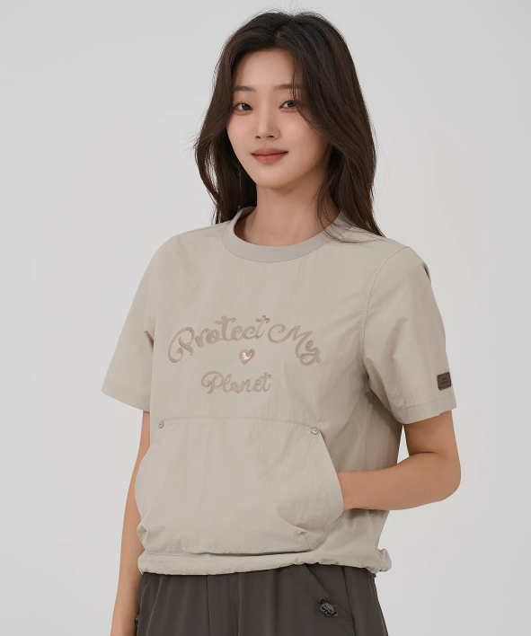 韓國 BBC W Chain Embroidered Woven Round T-shirt【BC057】