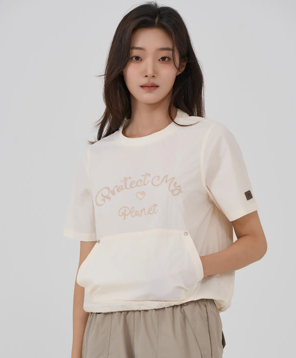 韓國 BBC W Chain Embroidered Woven Round T-shirt【BC057】