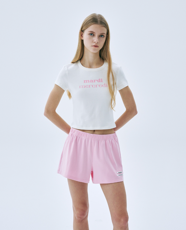 韓國 Mardi Mercredi CROPPED FITTED TSHIRT DOUBLE LOGO【MM138】