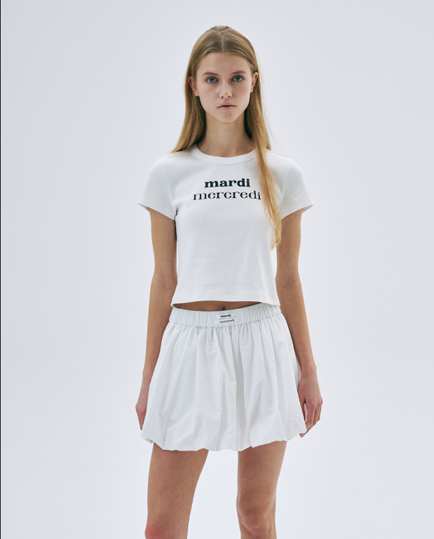 韓國 Mardi Mercredi CROPPED FITTED TSHIRT DOUBLE LOGO【MM138】