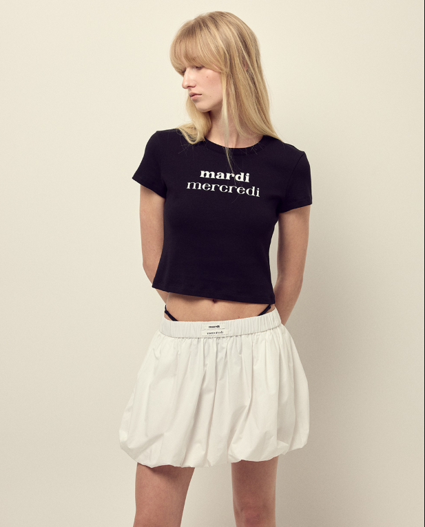 韓國 Mardi Mercredi CROPPED FITTED TSHIRT DOUBLE LOGO【MM138】