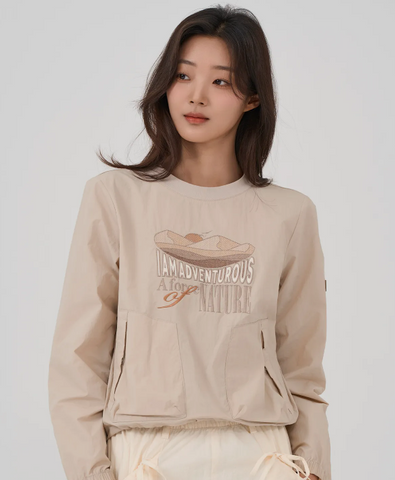 韓國 BBC W Nature Embroidery Woven Sweatshrit【BC066】