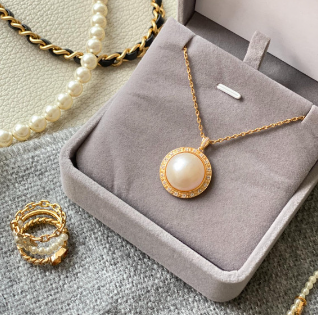 【現貨】日本全新品 閃閃鋯石馬貝珍珠吊墜(13-14)(不含鏈)【S64】