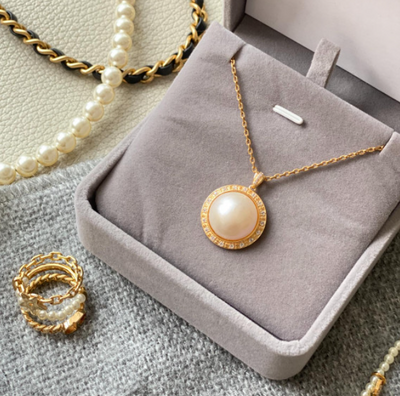 【現貨】日本全新品 閃閃鋯石馬貝珍珠吊墜(13-14)(不含鏈)【S64】