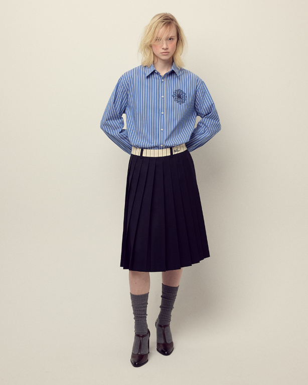 韓國 Mardi Mercredi Wool Pleates Midi Skirt Contrast Waistband【MM148】
