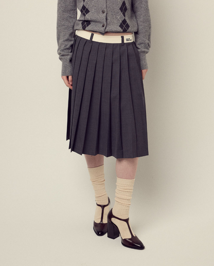 韓國 Mardi Mercredi Wool Pleates Midi Skirt Contrast Waistband【MM148】