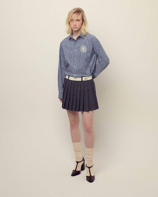 韓國 Mardi Mercredi Wool Pleates Mini Skirt Contrast Waistband【MM149】