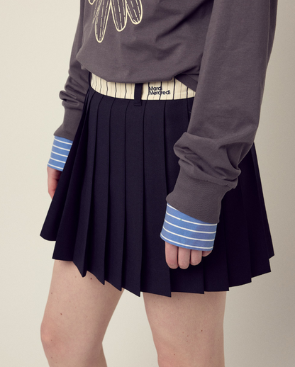 韓國 Mardi Mercredi Wool Pleates Mini Skirt Contrast Waistband【MM149】