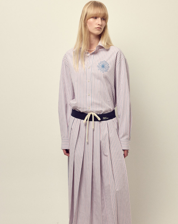 韓國 Mardi Mercredi Cotton Pleated Maxi Skirt Stripe【MM154】