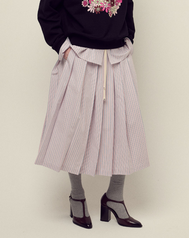 韓國 Mardi Mercredi Cotton Pleated Maxi Skirt Stripe【MM154】