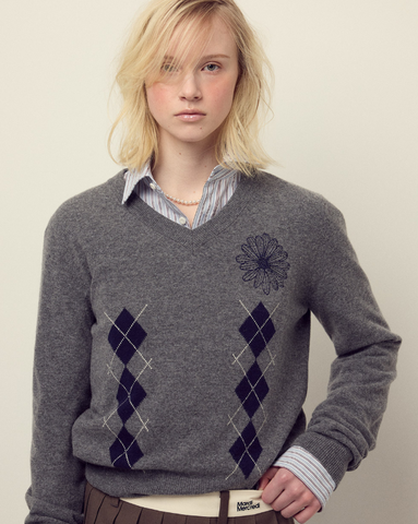 韓國 Mardi Mercredi Cashmere Blended V Neck Argyle【MM157】