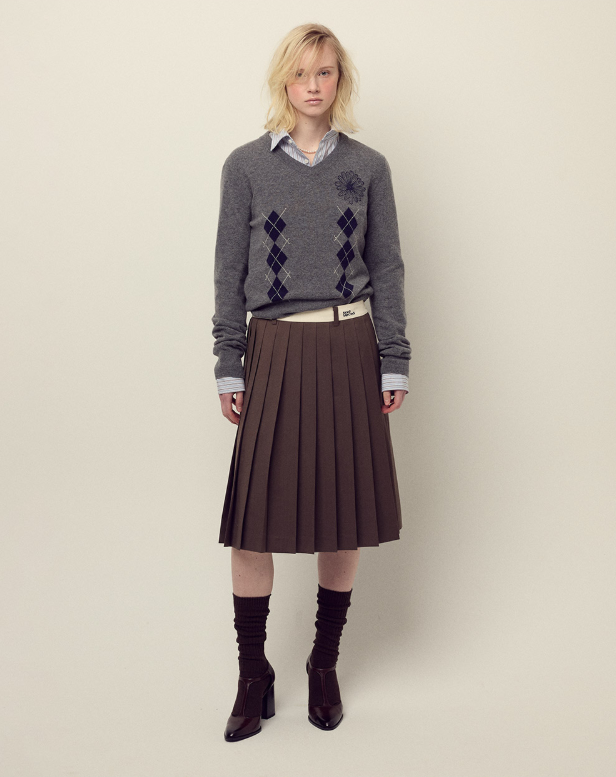 韓國 Mardi Mercredi Cashmere Blended V Neck Argyle【MM157】