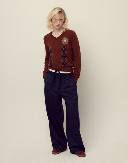 韓國 Mardi Mercredi Cashmere Blended V Neck Argyle【MM157】