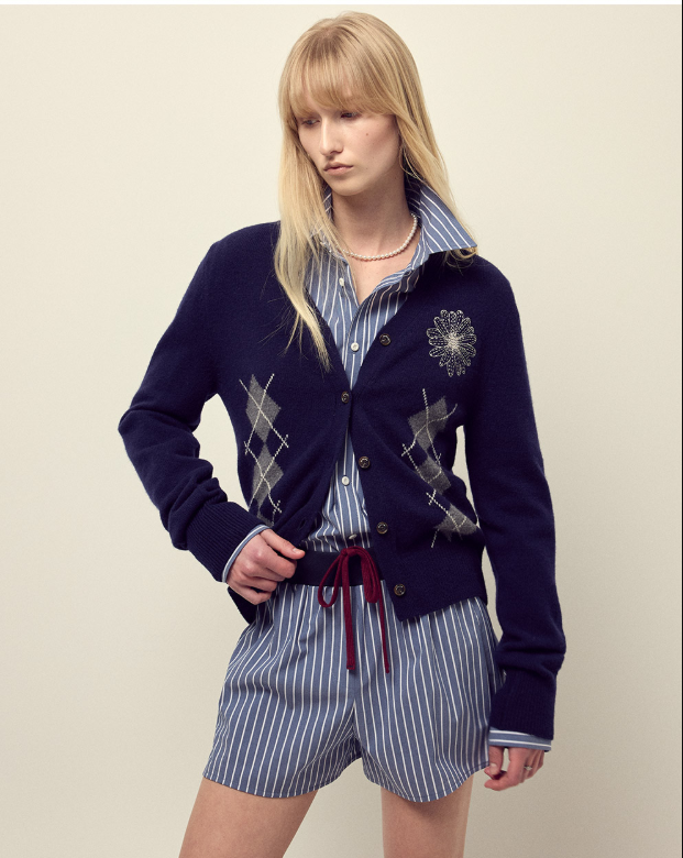 韓國 Mardi Mercredi Cashmere Blended Cardigan V Neck Argyle【MM158】