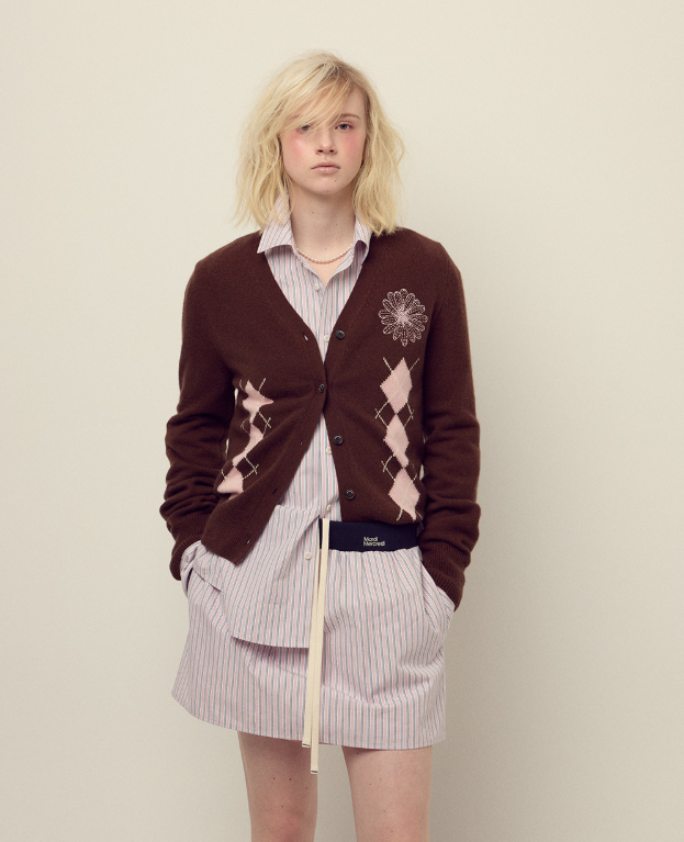 韓國 Mardi Mercredi Cashmere Blended Cardigan V Neck Argyle【MM158】