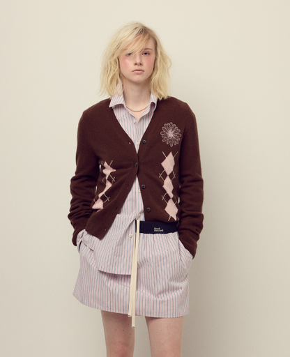 韓國 Mardi Mercredi Cashmere Blended Cardigan V Neck Argyle【MM158】