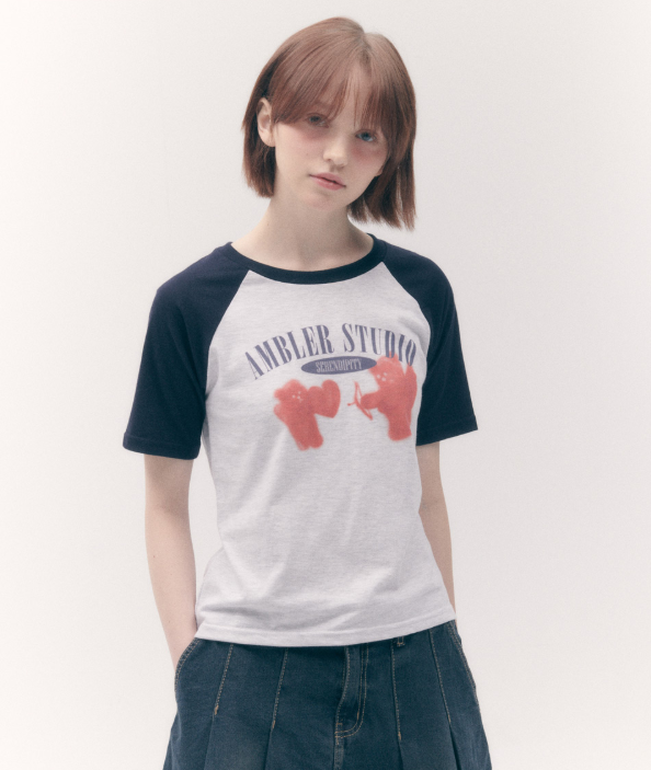 韓國 Ambler Cupid Bear Crop Short Sleeve T-Shirt【AR041】