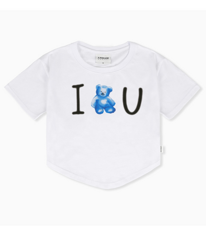 韓國 Ambler Blue Bear, Love U Round Hem Crop Short Sleeve T-Shirt【AR042】