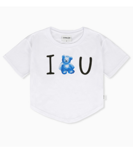 韓國 Ambler Blue Bear, Love U Round Hem Crop Short Sleeve T-Shirt【AR042】