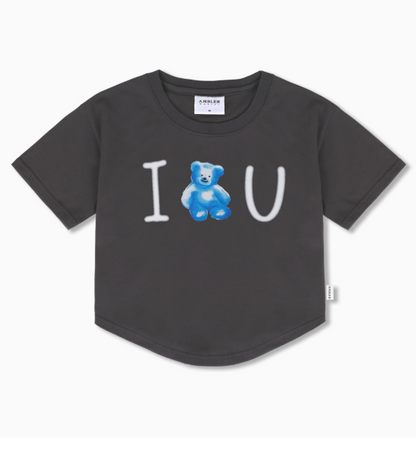 韓國 Ambler Blue Bear, Love U Round Hem Crop Short Sleeve T-Shirt【AR042】