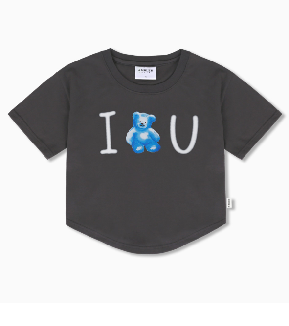 韓國 Ambler Blue Bear, Love U Round Hem Crop Short Sleeve T-Shirt【AR042】