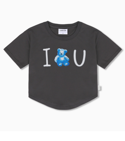 韓國 Ambler Blue Bear, Love U Round Hem Crop Short Sleeve T-Shirt【AR042】