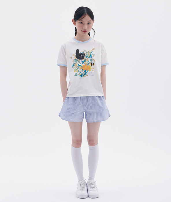 韓國 Ambler Flower Garden Graphic Semi-Crop Ringer Short Sleeve T-Shirt【AR103】