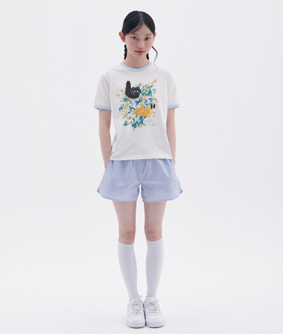 韓國 Ambler Flower Garden Graphic Semi-Crop Ringer Short Sleeve T-Shirt【AR103】
