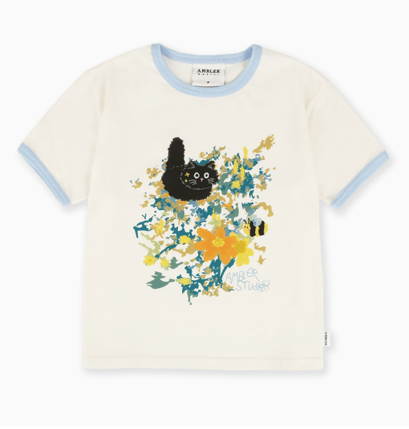 韓國 Ambler Flower Garden Graphic Semi-Crop Ringer Short Sleeve T-Shirt【AR103】