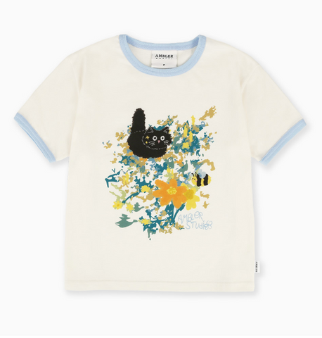 韓國 Ambler Flower Garden Graphic Semi-Crop Ringer Short Sleeve T-Shirt【AR103】
