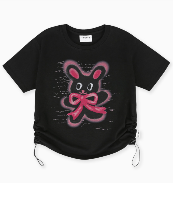 韓國 Ambler Rabbit With Ribbon Graphic String Crop Short-Sleeve T-shirt【AR104】