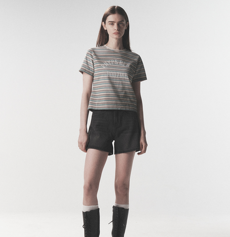 韓國 Phyps Women's Dying Stripe Crop Short Sleeve T-Shirt【PS016】