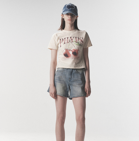 韓國 Phyps Women's Crop Cherry Short Sleeve T-Shirt【PS020】