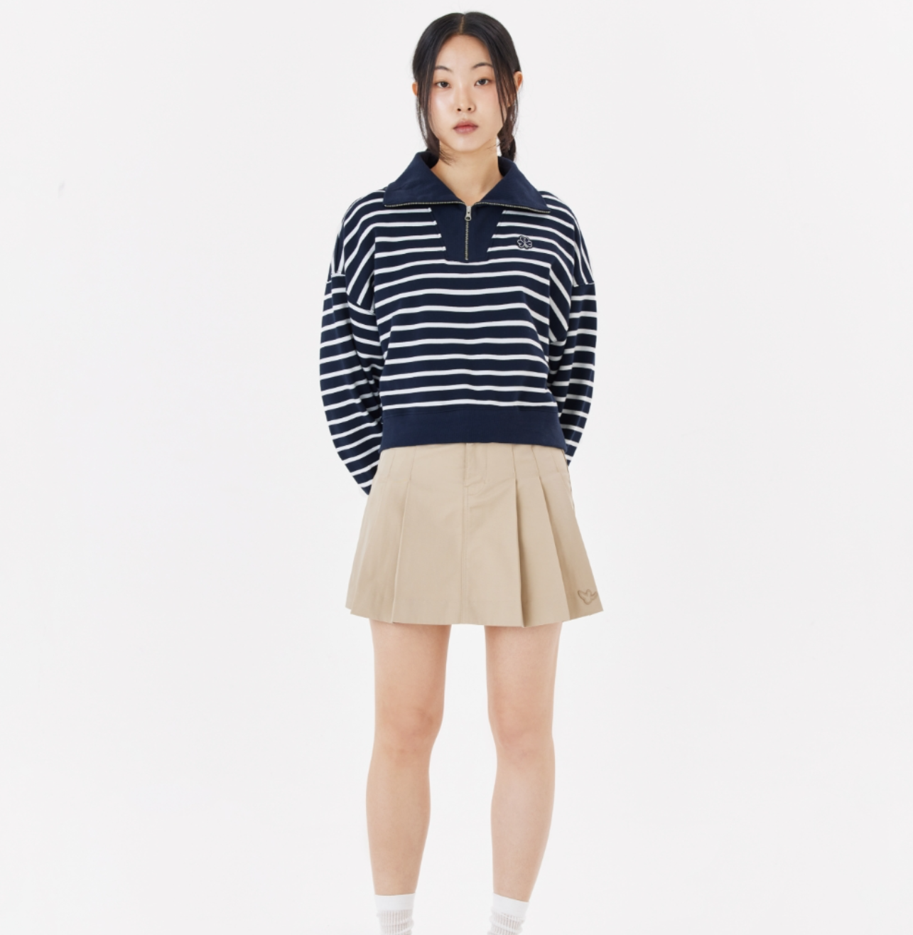 韓國 Mark Gonzales Women's Club Stripe Half Zip-Up Sweatshirt【MG131】
