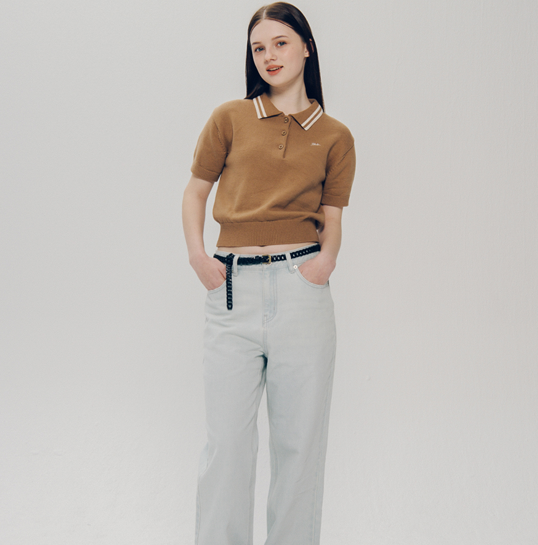 韓國 Yale Cotton Polo Crop Knit【YA022】