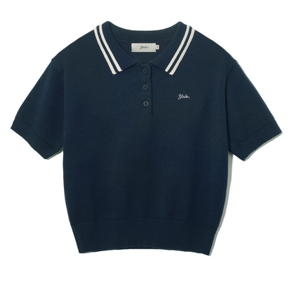 韓國 Yale Cotton Polo Crop Knit【YA022】