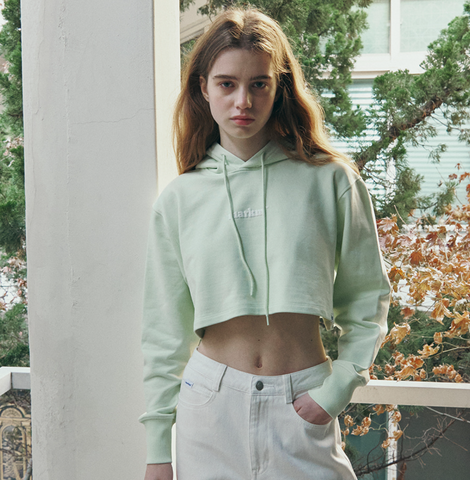 韓國 Markm Women's Mark M Basic Logo Pullover Crop Hoodie【MA252】