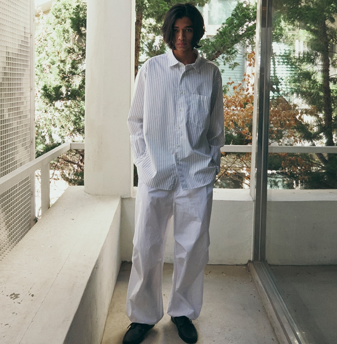 韓國 Markm Big Fit Long Sleeve Striped Shirt【MA276】