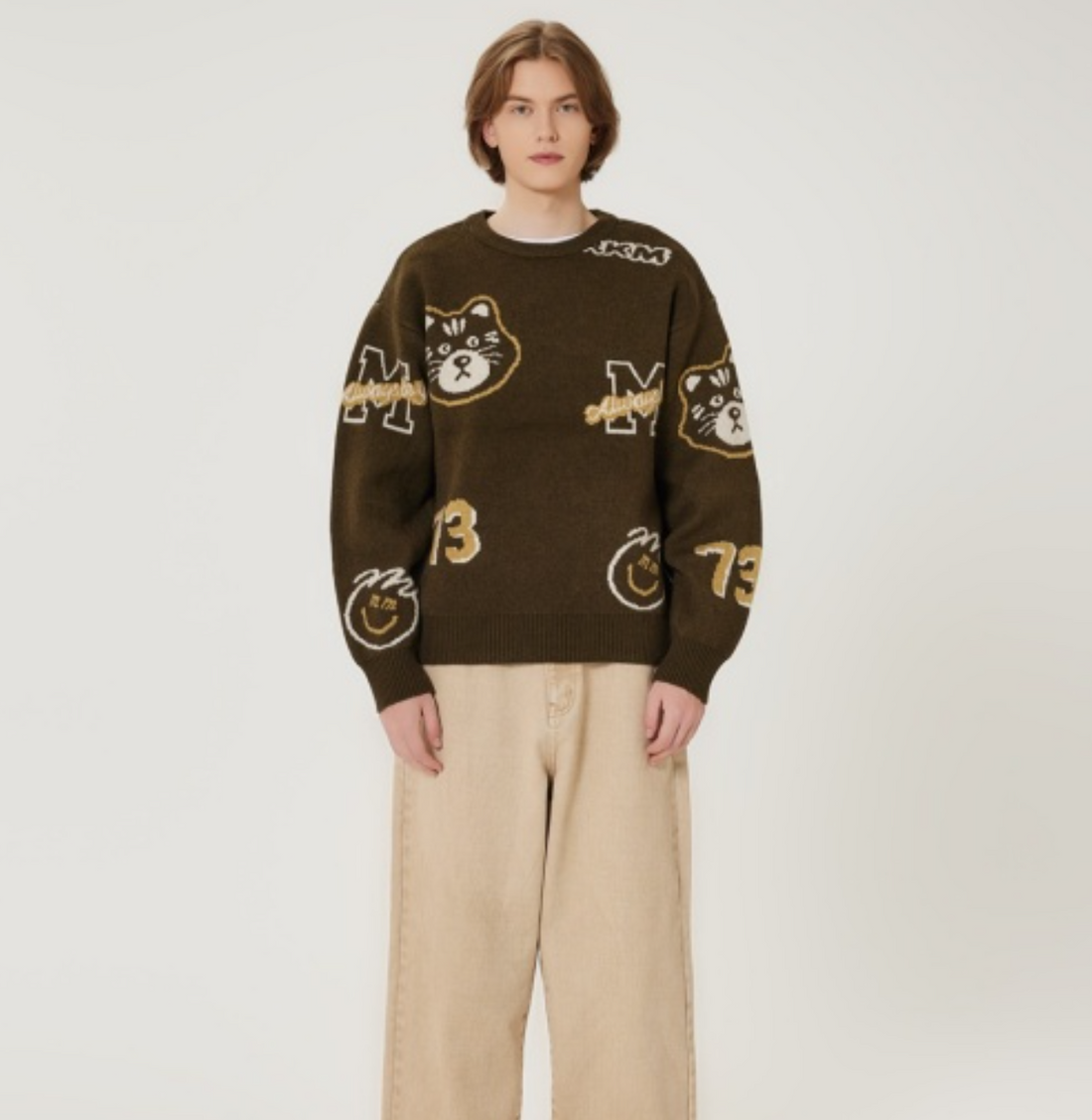 韓國 Markm Cat Full Pattern Jacquard Pullover【MA288】