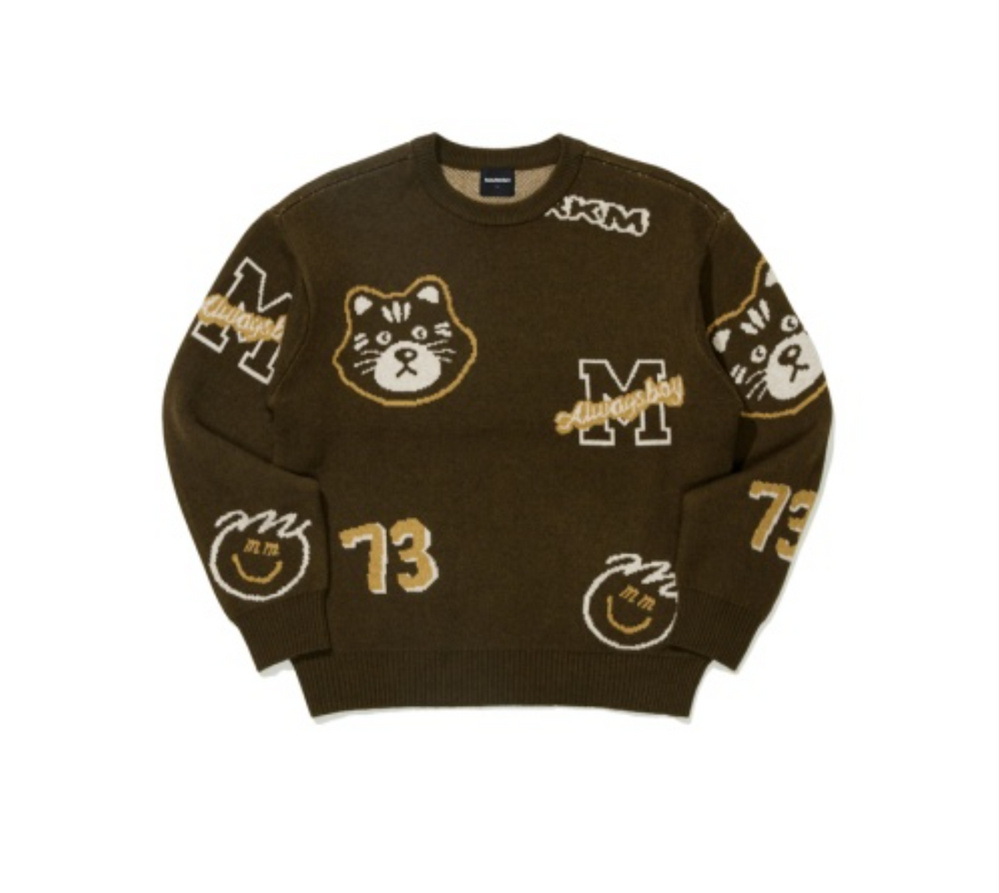 韓國 Markm Cat Full Pattern Jacquard Pullover【MA288】