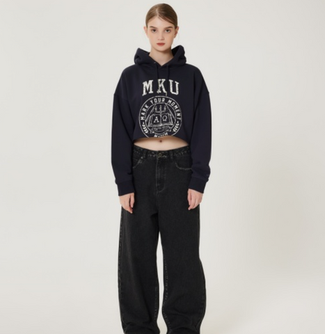 韓國 Markm Women's Crop Logo Hoodie【MA316】