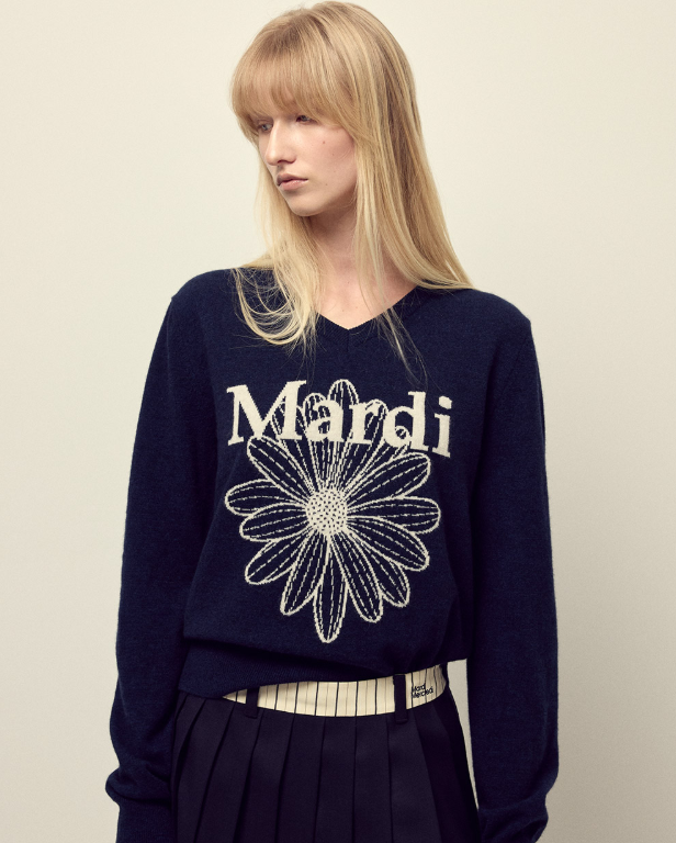韓國 Mardi Mercredi Cashmere V Neck Flowermardi【MM178】
