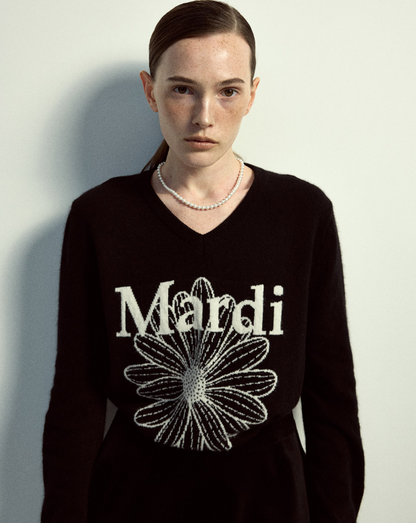 韓國 Mardi Mercredi Cashmere V Neck Flowermardi【MM178】