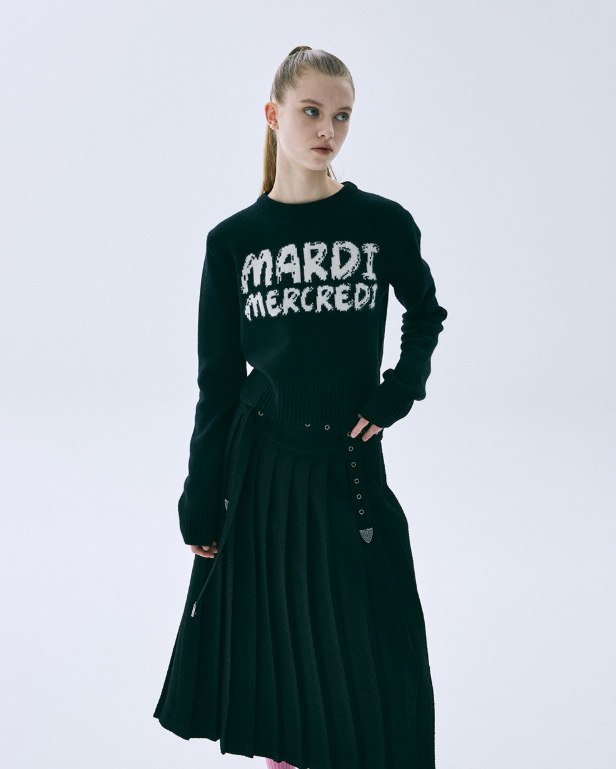 韓國 Mardi Mercredi Cashmere Cropped Round Neck Brush Logo Contrast【MM187】